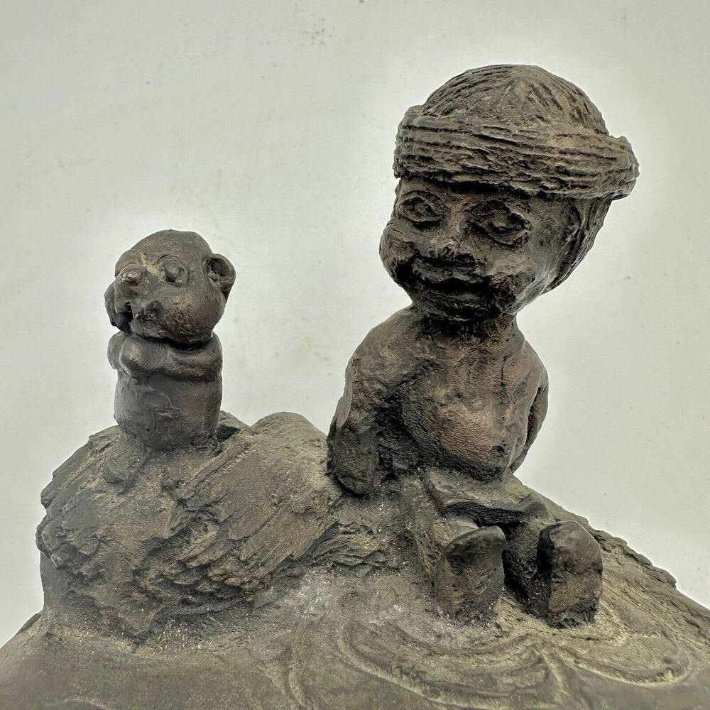 Boy Scout & Beaver Sculpture Figurine 4x4" Rustic Primitive Vintage